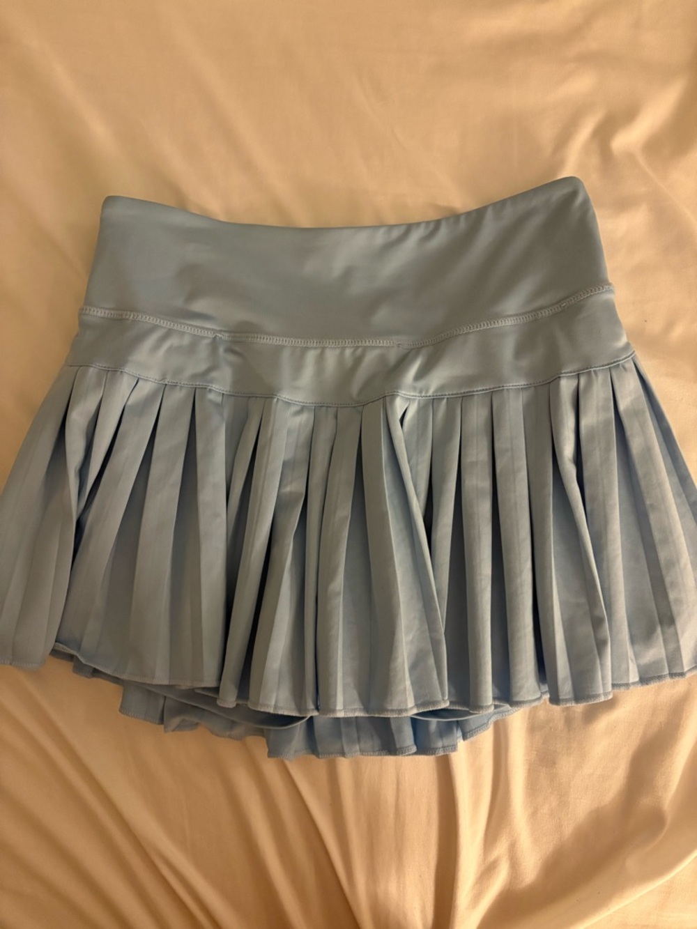 Pleated Light Blue Mini Skirt with Wide Waistband